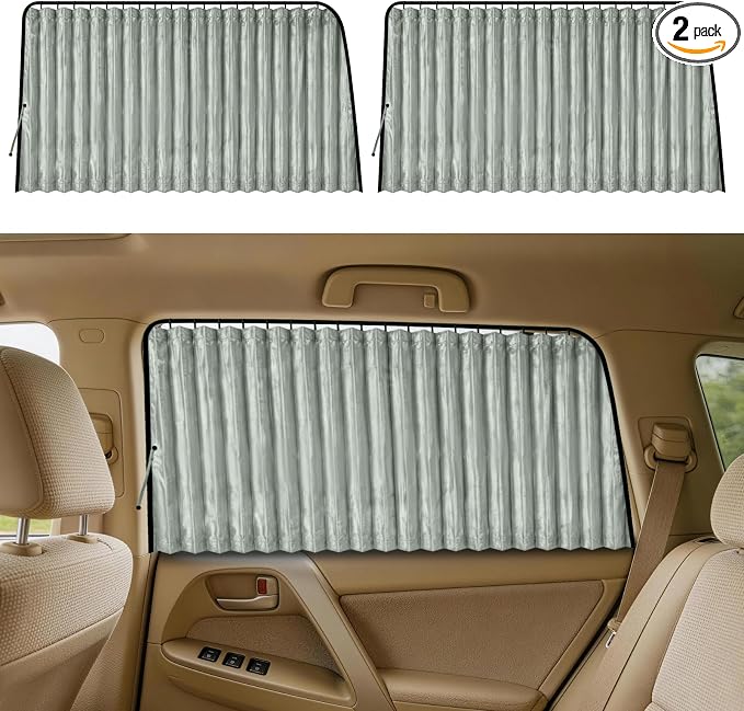 ZATOOTO Magnetic Side Window Covers for Privacy Baby Sun Shade, 2 Pack Grey | Beige Pleated Shades, 100% UV Protection, 2 Packs Shade for Family Travel, Baby, Pet, Magnetic Quick Installation