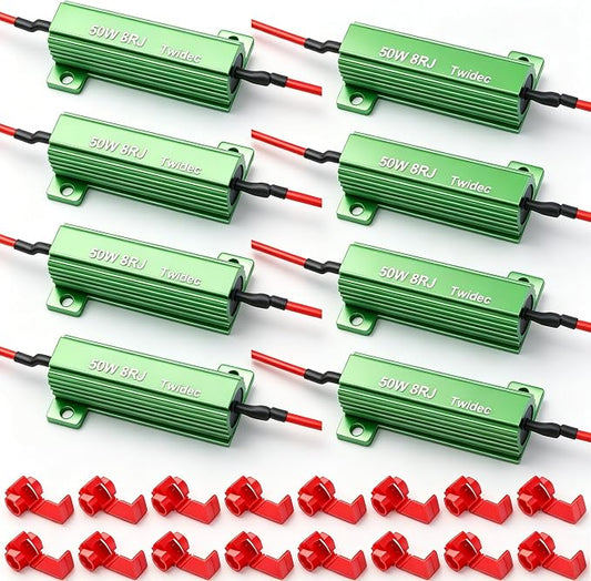 Twidec/8Pcs 50W 8Ohm LED Load Resistors For Fix LED Hyper Flash Turn Signal Light Bulb Fast Blink Error Code RX24-50W8-8X