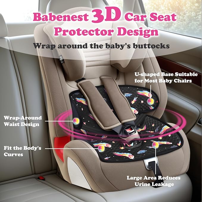 Babenest Car Seat Potty Protector Cover -Waterproof Carseat Training Liner for Baby &Toddler Shower Gift, Dry Piddle Pee Pad with Fun Designs for Strollers & Infant Car Seats (2pcs Meteor-Black)