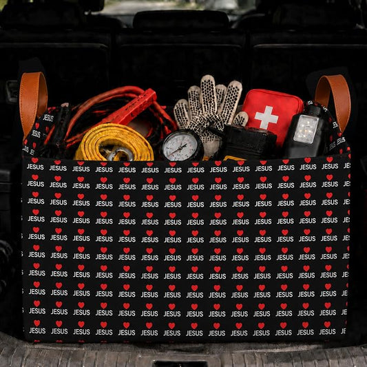 Faith Car Trunk Organizer 20L Collapsible Auto Storage Basket with Handles | Waterproof Reusable Shopping Grocery Bags for SUV Truck, Vintage Religion Cars Boot Organizer Gifts for Women Men Drivers