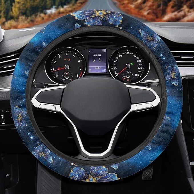 AFPANQZ Steering Wheel Cover for Most Cars Universal Fit 14 to 15 inch | Blue Butterfly, Anti-slip Steering Wheel Protector, No Smell Fashion, Easy Install