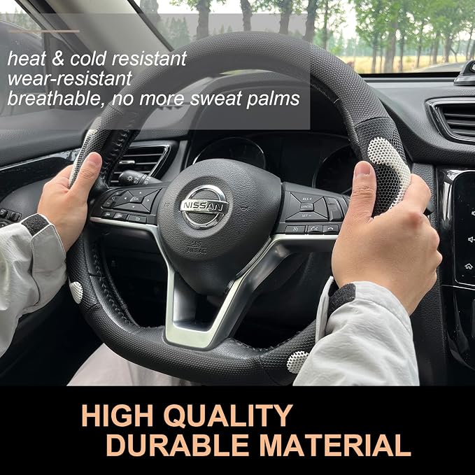 PINCTROT D Shaped Comfy Grip Steering Wheel Cover, Anti-Slip Design, Flat Bottom 14.5-15 Inch(Silicone White)