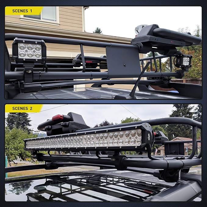 Nilight - 90028D 4PCS LED Light Bar Horizontal Bar Clamp Mounting Kit Fit on 0.75" 1" 1.25" Bull Bars Roof Racks Roll Cages for ATV UTV and Trucks, 2 Years Warranty,Black