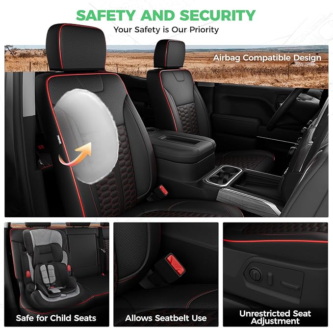 Custom Seat Covers for 2019-2026 Silverado/Sierra 1500 Crew Cab | Fits 2500/3500HD 2020-2026, Jump Seat Cover(armrest storage only), Faux leather, Waterproof, Scratch-resistant, Easy-clean