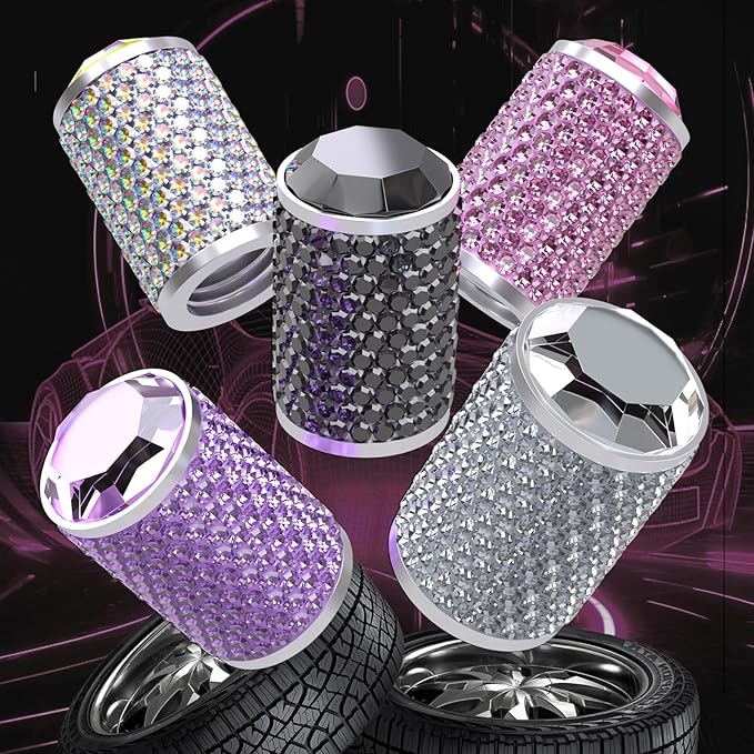 4Pcs Car Tire Valve Stem Caps, Bling Tire Air Cap for Car, Car Accessories for Women Universal Stem Covers, Anodized Aluminum Tires Valve Cap with O Rubber Ring, Crystal Diamond