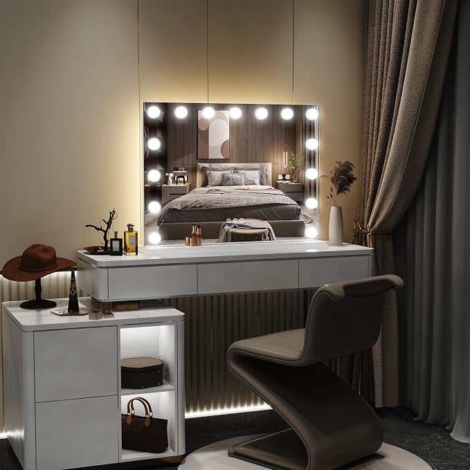 FENNIO Hollywood Vanity Mirror with Lights 23x18,Large Lighted Mirror Makeup Mirror with 15 Dimmable LED Bulbs, 3-Color Lighting
