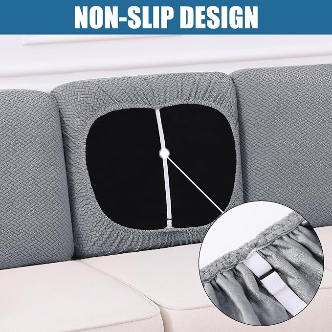 Smiry Waterproof Couch Cushion Covers, Stretch Jacquard Thick Sofa Cushion Covers, Washable Seat Slipcover Elastic Furniture Protector for Pets, Kid (Back Cover L, Light Grey)