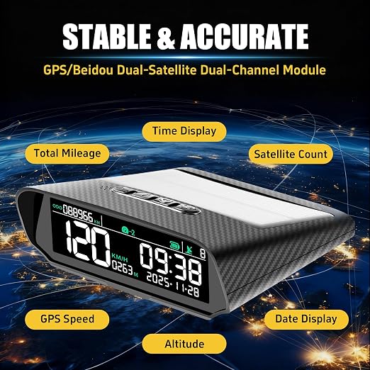 X100 GPS Digital Speedometer MPH for Cars LCD Screen Odometer Withe Overspeed Alarm and Time Altitude Temperature Total Mileage Display, Vibration Wake-Up, Auto-Brightness Adjustment