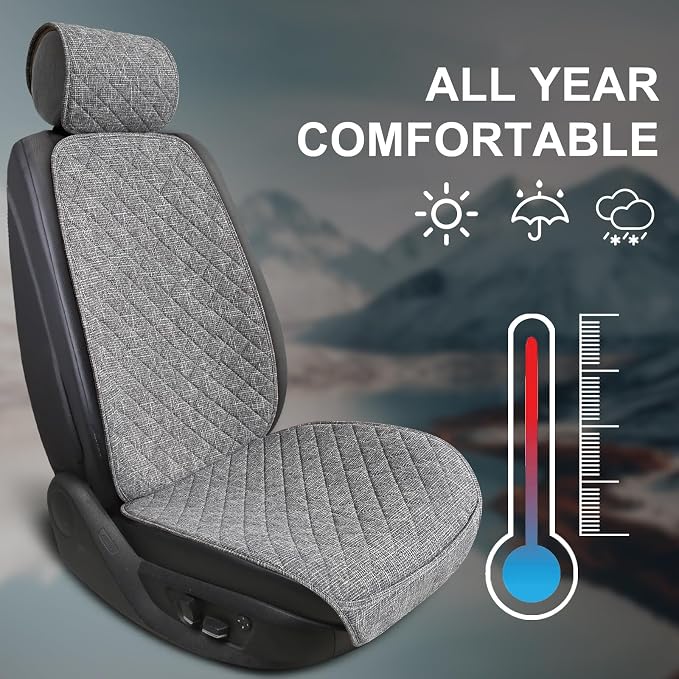 BOPUOVRE Linen Car Seat Covers Front Seat Covers Breathable Cloth Fabric Car Seat Protector - Universal Fit for Cars, Vans, SUVs, Trucks - 2 Units - Gray