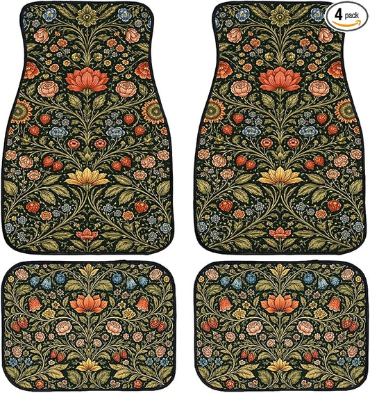 Bohemia Flowers Car Floor Mats Set of 4 William Morris Art Automotive Foot Mats Rugs Carpet for Car Non-Slip Auto Car Accessories Universal Fit Car Accessories for Truck