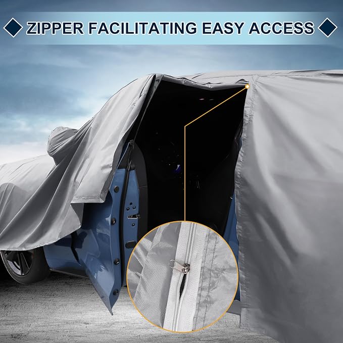 Silver Tone Heavy Duty Waterproof Car Cover for SUV 173"-179" - All-Weather UV Protected Outdoor Full Exterior Cover with Sun/Snow/Rain Resistance