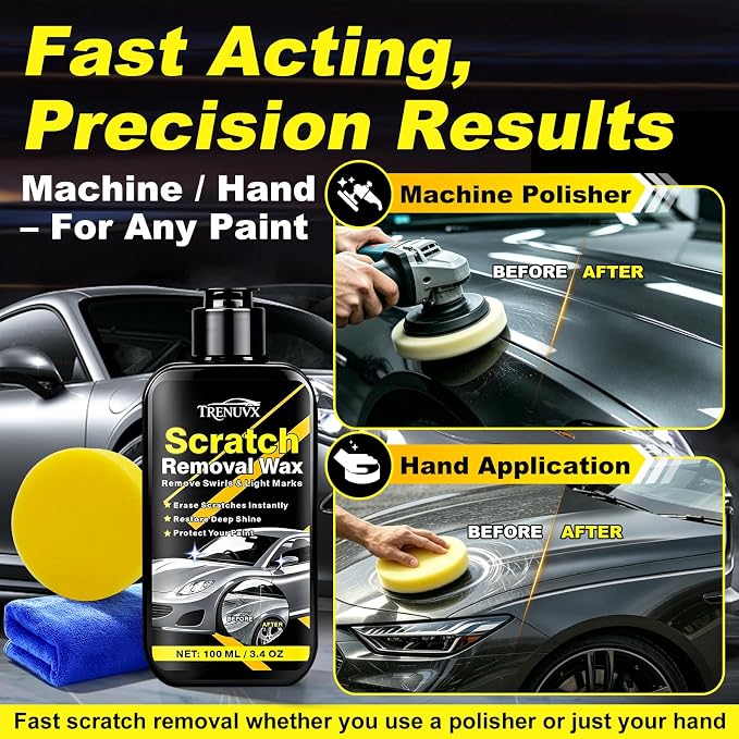 Car Scratch Remover, Scratch Remover for Vehicles, Scratch Removal Wax, Car Paint Scratch Repair, Helps Reduce Minor Scratches and Swirl Marks, Restores Gloss and Shine, 3.4 fl oz/100ml