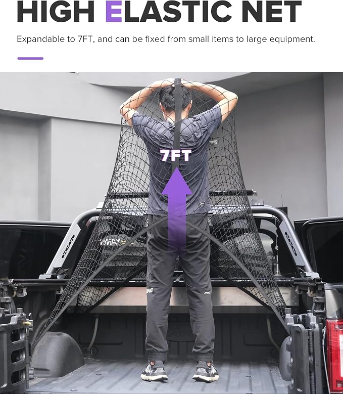 Truck Bed Organizer,Car Accessories Foldable Ultra Strong Truck Bed Storage Cargo Net with 6 Pcs Carabiner Clips,Automotive Cargo Nets,Compatible with Most Large Trucks,Crossovers,SUVs
