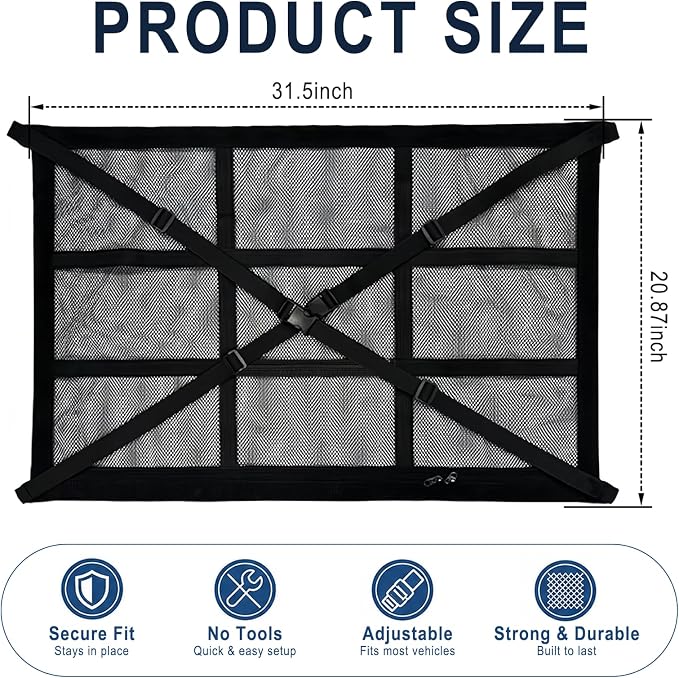 Car Ceiling Cargo Net, 31.5"x20.9" Double-Layer Overhead Roof Storage Organizer for SUV Truck Van, Camping Storage Mesh Net for Travel Road Trips, Van Life Essentials