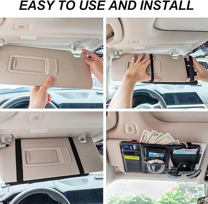 Keedolla Car Sun Visor Organizer, Truck Visor Organizer Car Sun Storage Pocket Pouch Case Bag for Sunglasses, Cards, Pens and Document - Pink