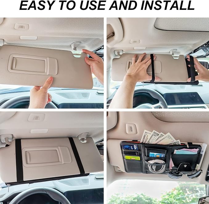 Keedolla Blue Car Sun Visor Organizer, Auto Car Sun Visor Gift Card Holder Storage Organizer Travel Document Holder with Zipper Pocket for Sedan, Trucks, SUV