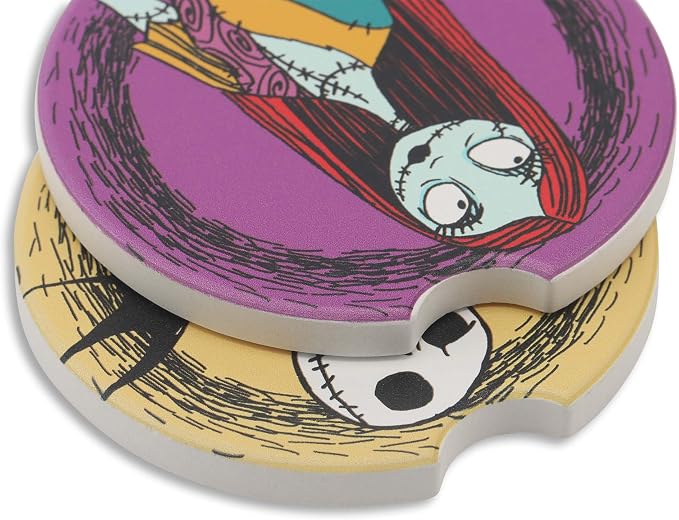 Disney The Nightmare Before Christmas Jack and Sally Ceramic Car Coasters | Fun Auto Coasters, Set of 2 for Car or Truck