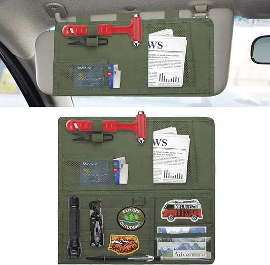 Tactical Visor Organizer, Car Visor Organizer, Sunvisor Organizers, Tactical Visors Cover Molle Webbing, Truck Accessories for Men, Car Sunshade Storage Pouch (Dark Green)