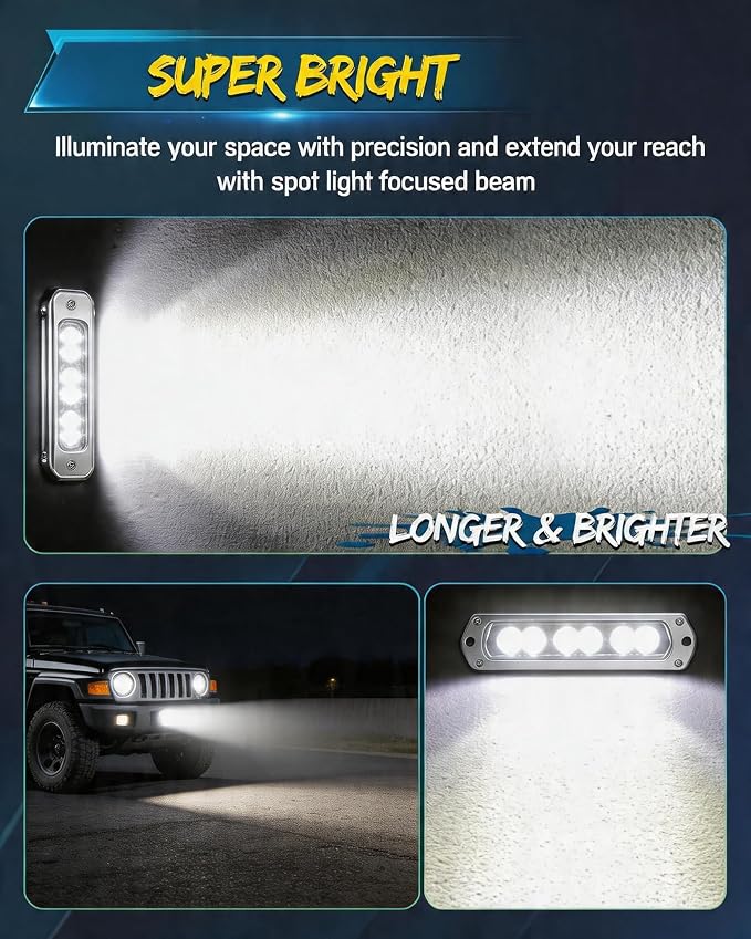 Flush Mount LED Pods 7 Inch Spot Beam Backup Reverse Light with DT Harness | Flush Mount LED Reverse Light 60W Spot Beam 6000LM, 300ft Range. Bumper Lights IP68 Screwless for Truck Pickup SUV Off Road
