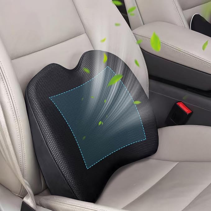 Super Soft Lumbar Support Pillow for Car, 100% Memory Foam Lumbar Pillow | Back Support Pillow with Breathable Removable Cover, Ergonomic Design - Posture Corrector Pillow for Back Pain Relief(Black)