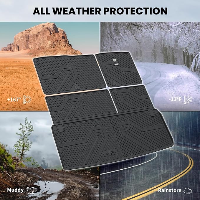 LASFIT Cargo Mat & Backrest Mats for Nissan Armada 2017-2024 / Infiniti QX80 2011-2024, All Weather TPE Custom Fit Easy Clean Durable No-Curling Trunk Mat for Armada & QX80, Black