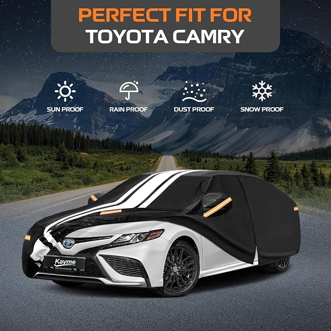 Kayme Toyota Camry Car Cover Waterproof All Weather for Automobiles, Custom Fit for Camry Sedan/Solara (1991-2026), Gift with Tape/Towel, Outdoor Full Exterior Cover Rain Snow Sun UV Protection.