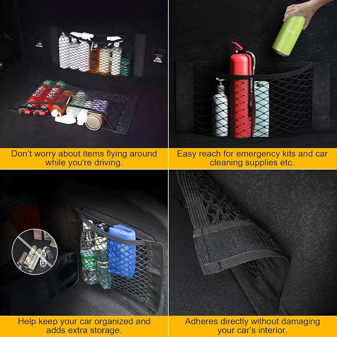 PIFOOG 4Pcs Universal Car Storage Net Pockets Stretchable Automotive Mesh Pouch Nets Bag Organizer Stickers Netting for Auto SUV Trunk Back Seat RV Camper