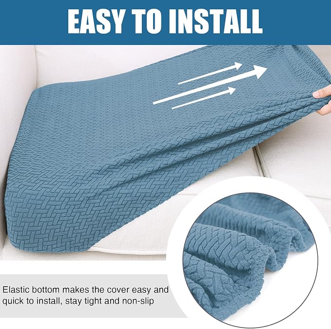 Smiry Waterproof Couch Cushion Covers, Stretch Jacquard Thick Sofa Cushion Covers, Washable Seat Slipcover Elastic Furniture Protector for Pets, Kid (2PC, Blue)