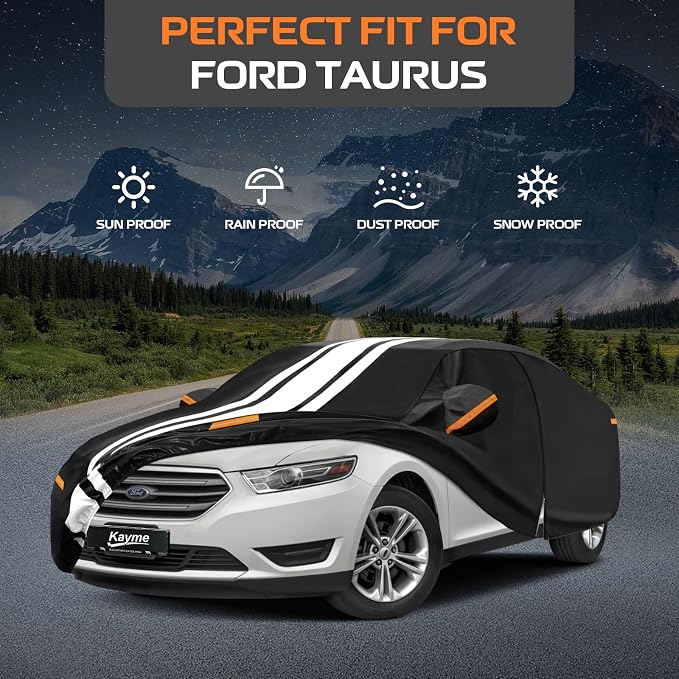 Kayme Heavy Duty Car Cover Custom Fit for Ford Taurus (1996-2020) Waterproof All Weather for Automobiles, Gift with Tape/Towel, Outdoor Full Exterior Cover Rain Snow Sun UV Protection.