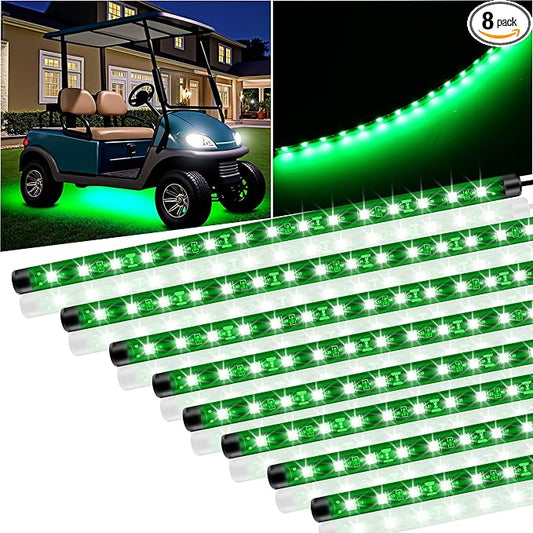 Car Led Light Strip IP67 Waterproof Flexible 11inch 8Pcs - Green | 12V Footwell & Underglow Lights, Interior & Exterior Decoration, Fits SUVs, Trucks, Motorcycles, Boats, Golf Carts