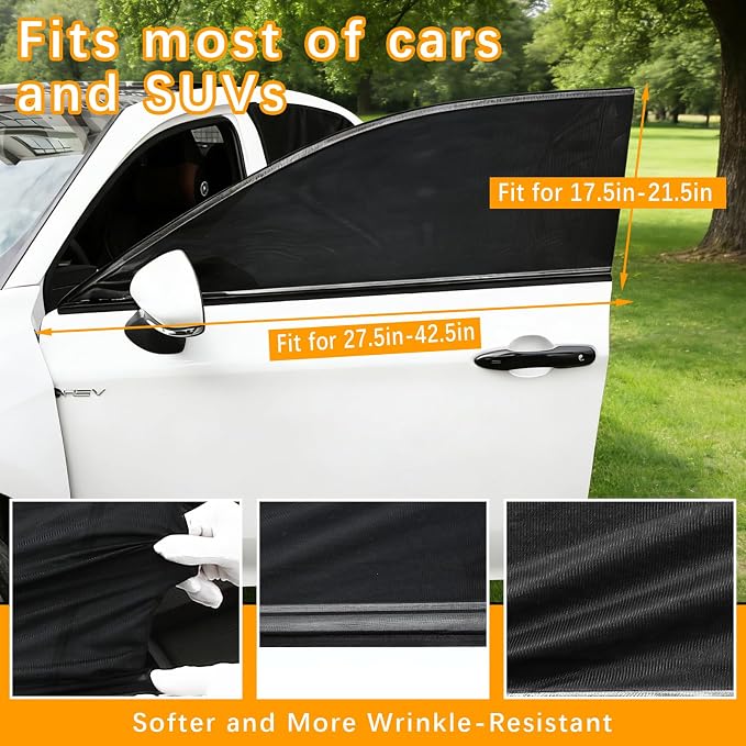 2 Pack Front Car Window Covers Car Window Shades Car Side Window Sun Shades, UV Protection Breathable Spandex Window Covers, Universal Fit Most (99%) of Cars(Medium 42.5"x21.5")