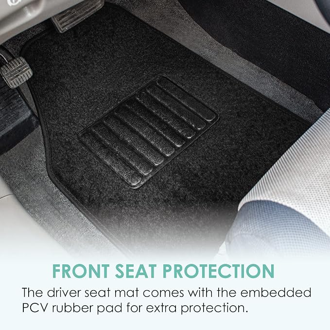 FH Group Automotive Floor Mats - Carpet Floor Mats for Cars, Universal Fit Full Set, All Purpose Car Floor Mats, Carpet Protector Mat for Most Sedan, SUV, Truck Floor Mats Black