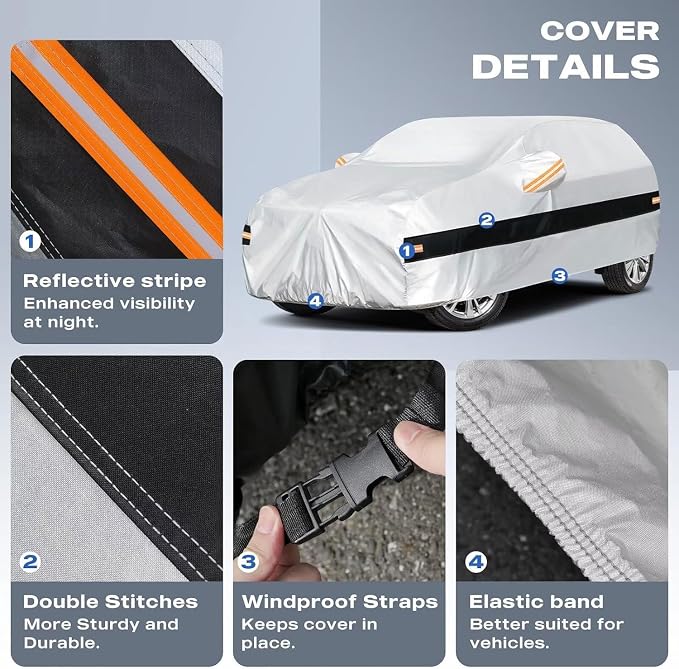 10 Layers Hatchback Car Cover Waterproof All Weather for Automobiles,100% Waterproof Outdoor Car Covers Rain Snow UV Protection. Custom Fit for VW Golf,Subaru Impreza,Honda Fit,Audi A3/S3,etc