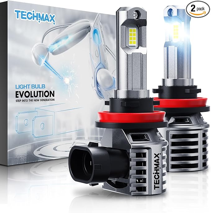 TECHMAX H11 Light Bulb, H8 H9 H11 Fog Light Bulb w/Fan 600% Bright 6500K Wireless Direct Insertion Plug and Play, Pack of 2