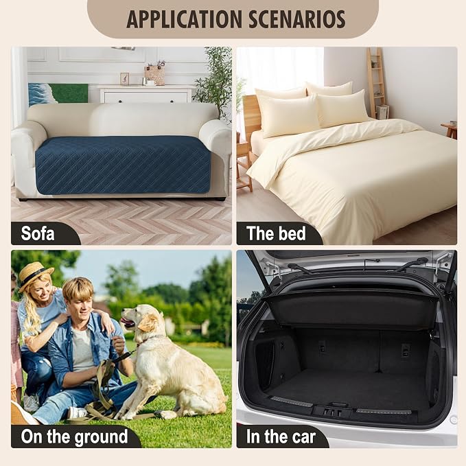 Genina Waterproof Couch Cover, Washable Anti-Slip 51 inch Loveseat Sofa Covers with 2 Cushions, Sectional Couch Covers for Pets Friendly, Sofa Slipcovers for Dogs Cats, (51inch/Peacock Blue)