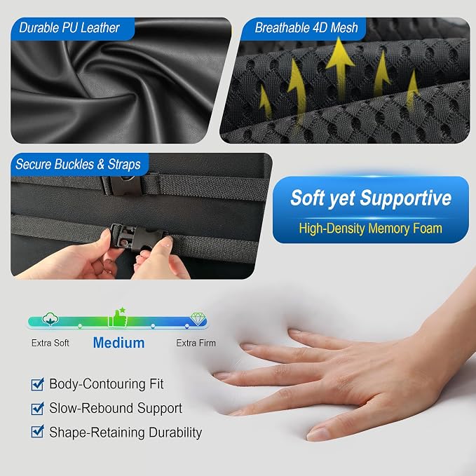 Lofty Aim Car Seat Cushion with Back Support, Lumbar Support Pillow Set | Memory Foam Car Seat Cushions for Driving, Office Chair Cushions for Back and Butt, Support for Trucks, Office Chairs, Black