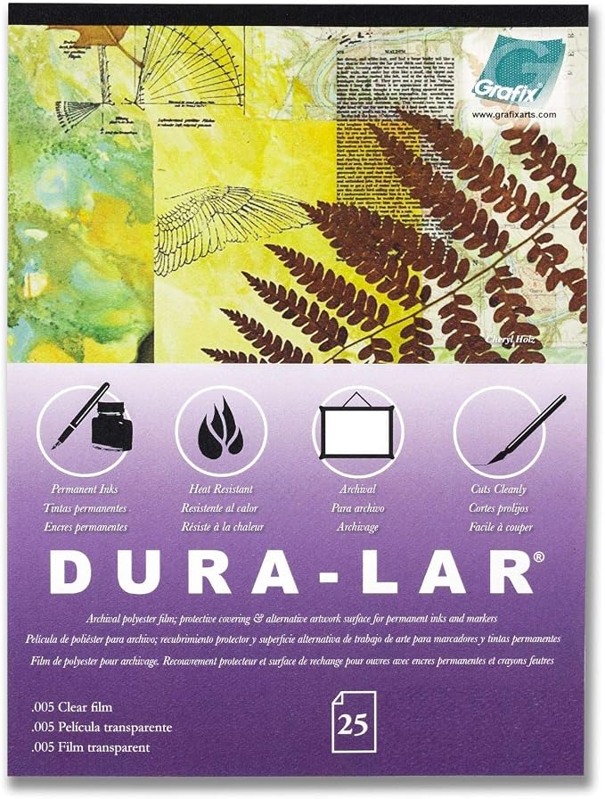 Grafix Dura-Lar 0.005" Film, Ultra Clear, Glossy 19"x24" Sheet, Mylar/Acetate Alternative for, Blank Stencils and Templates, Protection, Transparencies, Windows, Arts and Crafts, Pad of 25 Sheets