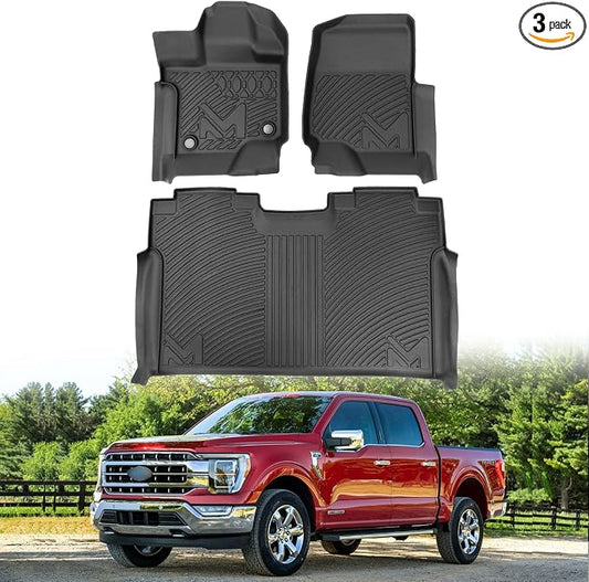 Floor Mats for Ford F-150 2015-2026 & F150 Lightning 2022-2026 SuperCrew (Rear w/o Fold Flat Storage), Floor Liners TPE Automotive All Weather Cover Protection Waterproof Front & Rear Row Car Mats