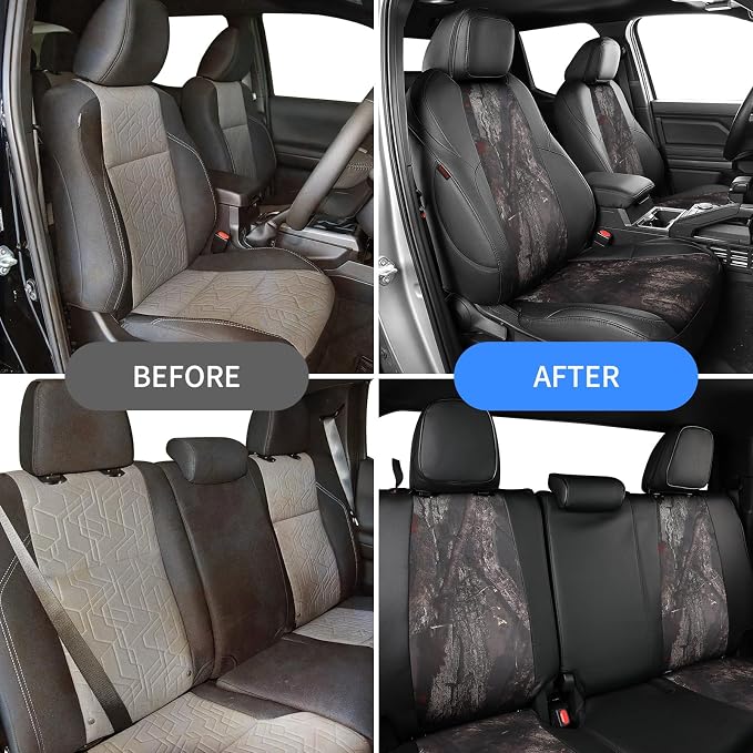 EKR Tacoma Car Seat Covers Custom Fit for Toyota Tacoma (Petrol) 2024 2025 2026 DoubleCab/CrewCab SR/SR5/TRD Sport/TRD Off-Road/Limited-Truck Seat Cover Full Set,Faux Leather(Black/Woodland Camo)