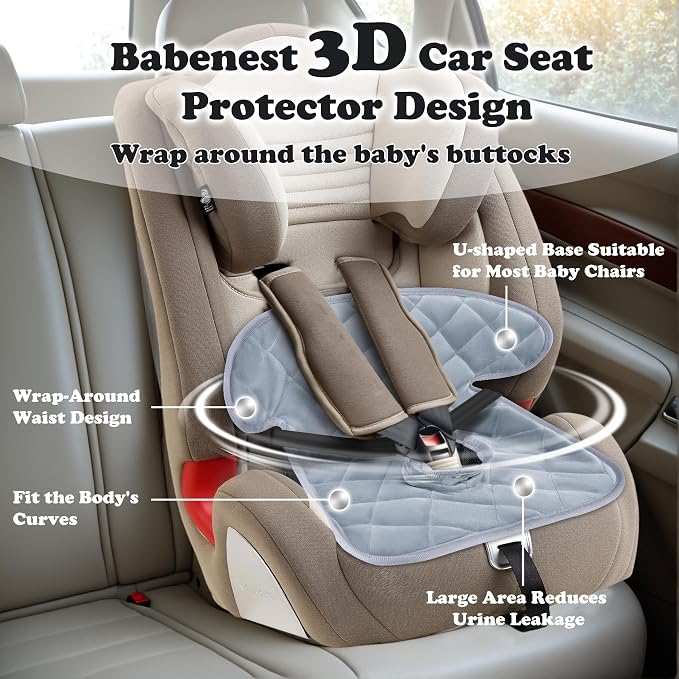Babenest Car Seat Potty Protector Cover -Waterproof Carseat Training Liner for Baby &Toddler Shower Gift, Dry Piddle Pee Pad for Strollers & Infant Car Seats (2pc Grey)