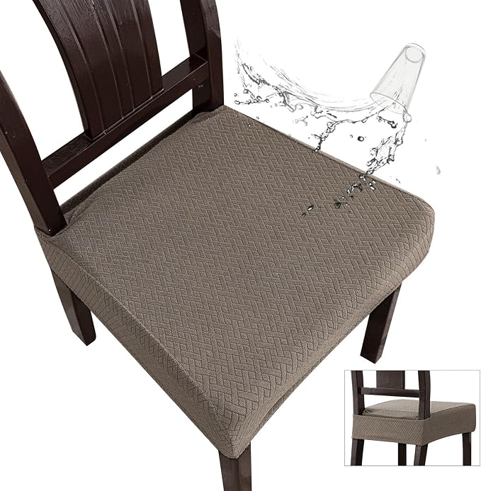 Genina Waterproof Seat Covers for Dining Room Chair Covers Set of 8, Stretch Jacquard Kitchen Parson Chair Slipcover Protector