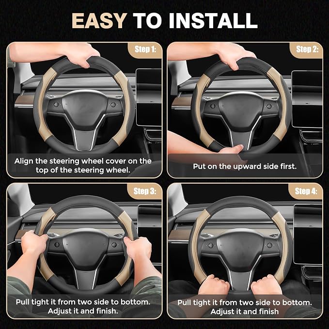 FLORICH Car Steering Wheel Cover, Microfiber Leather Steering Wheel Covers with Anti-Slip Lining, Breathable Elastic Car Steering Wheel Protector, Universal Standard Size 14-15 inch