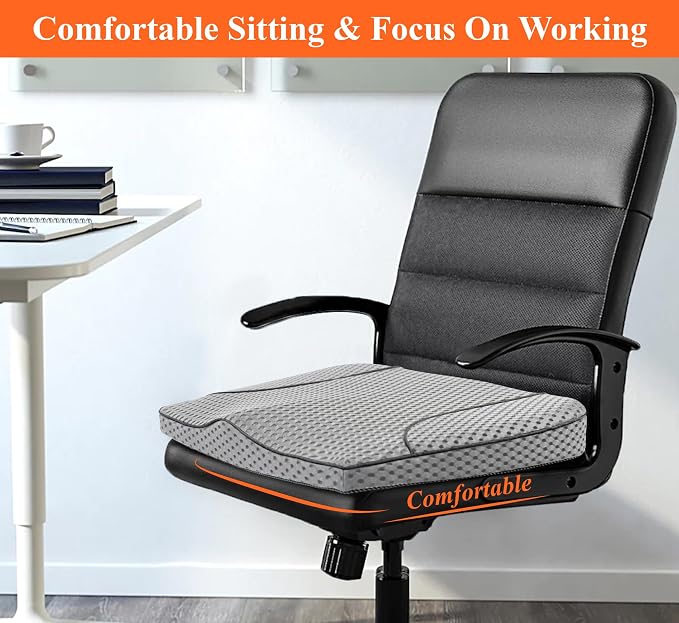 kingphenix Premium Car Seat Cushion, Memory Foam Driver Seat Cushion to Improve Driving View- Coccyx & Lower Back Pain Relief - Seat Cushion for Car, Truck, Office Chair (4D Mesh Gray)