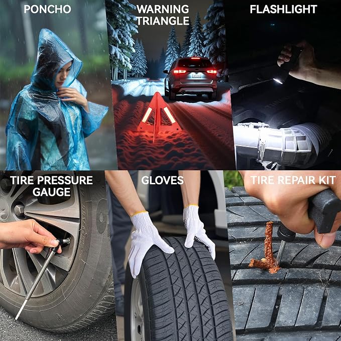 Car Emergency Kit,Roadside Emergency Car Kit for Vehicles,with Portable Air Compressor,Jumper Cable for Women,Men,Teen