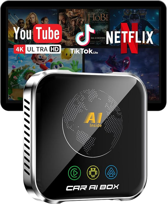 Magic AI Box Wireless CarPlay Adapter, Fast Car Video Box Plug & Play, Easy Setup, Supports Netflix/YouTube/TF Card Equalizers and More for OEM Wired CarPlay/Android Auto Cars(Smoky Gray)