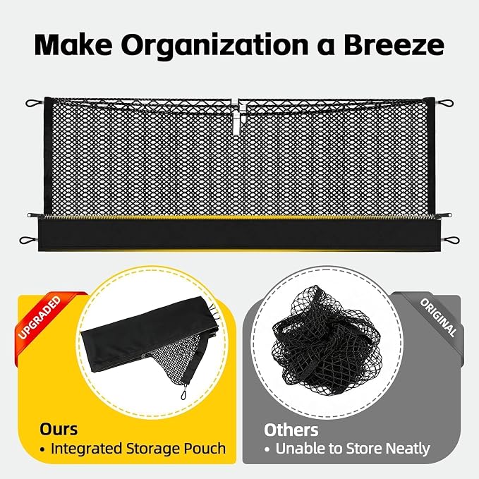 Zoned Storage Cargo Net for Chevy Silverado&GMC Sierra1500/2500HD/3500HD | 2019-2026, 3-Layer Truck Bed Net with Zipper Bag, Heavy Duty Cargo Organizer Storage Nets for Camping& Daily Use