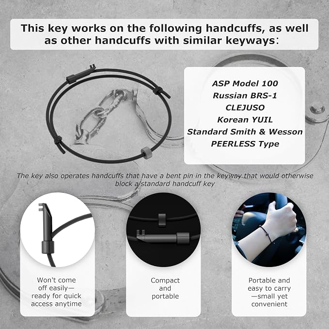 Car Window Breaker Bracelet Escape Tool with Tungsten Bead & Handcuff Key (AHK3), EDC Wrist Strap, Emergency Glass Breaker Self Rescue Tool, 1 Pack