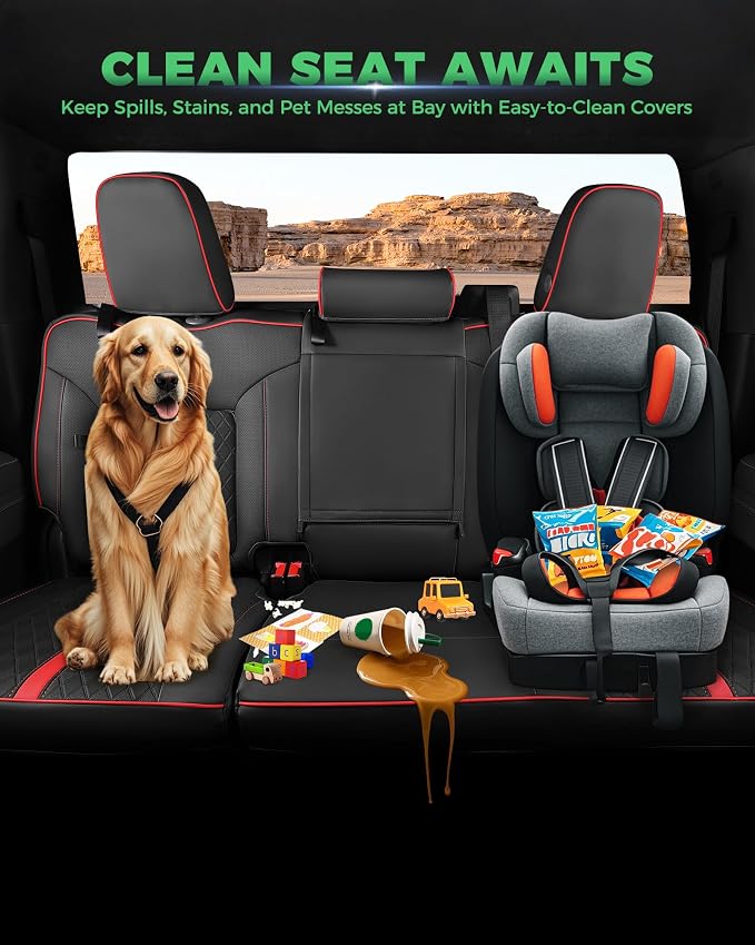 Custom Fit Seat Covers for 2019-2026 Sierra/Silverado 1500 CrewCab | Fits 2500/3500HD 2020-2026, with Rear Armrest/Seatback Storage, Faux leather, Waterproof, Scratch-resistant, Easy-clean