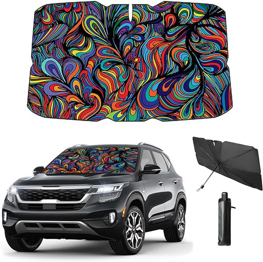 Windshield Sun Shade Umbrella for Car Foldable Umbrella Front Window Sunshade UV Block Windshield Shades for Sedan, SUV, Hatchbacks 57 * 31" (Abstract)