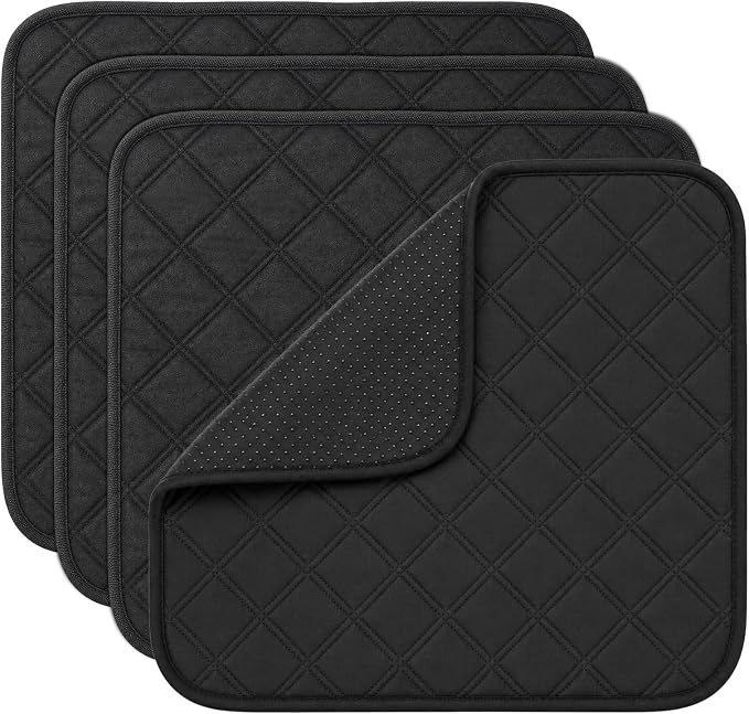 4 Pack Waterproof Chair Pads for Incontinence, 18" x 16" Reusable | Seat Protector Pads, Black Washable Seat Cover Non-Slip Absorbent Pee Cover for Incontinence Bed Wheelchair Adults